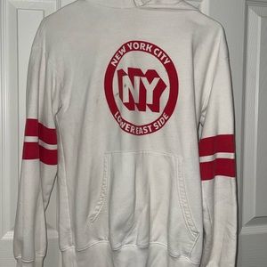 White and red garage hoodie